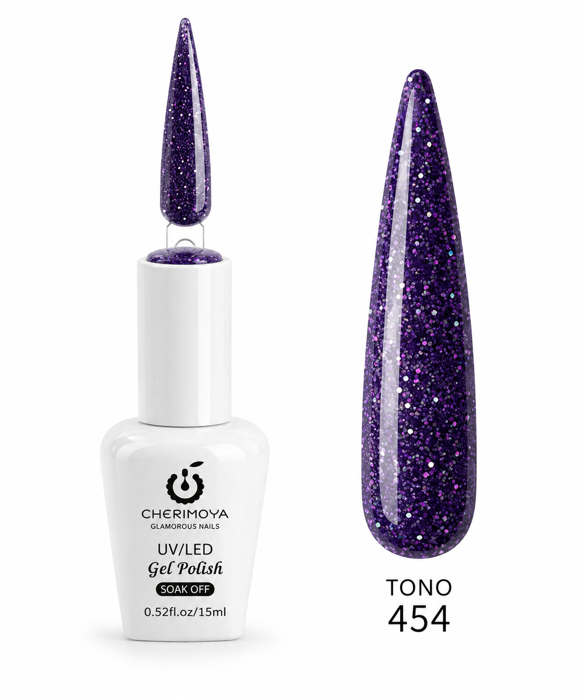 Esmalte Permanente Cherimoya UV/LED Gel Polish Tono 454 con Glitter – 15 ml