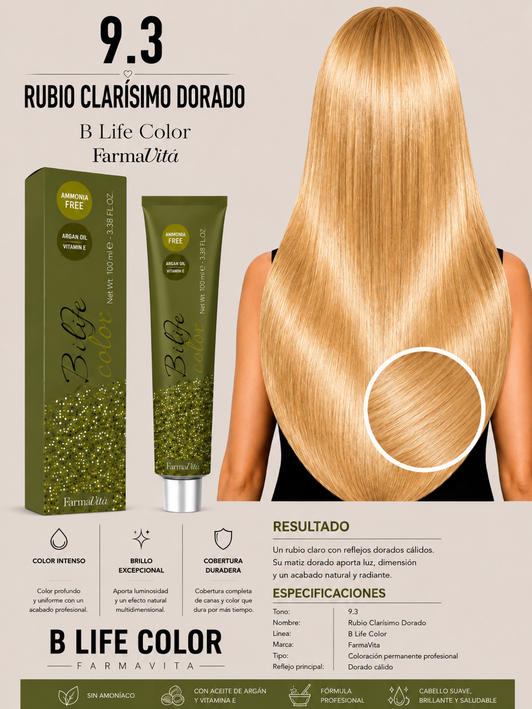 9.3 Rubio Clarísimo Dorado – B Life Color FarmaVita ✨💛