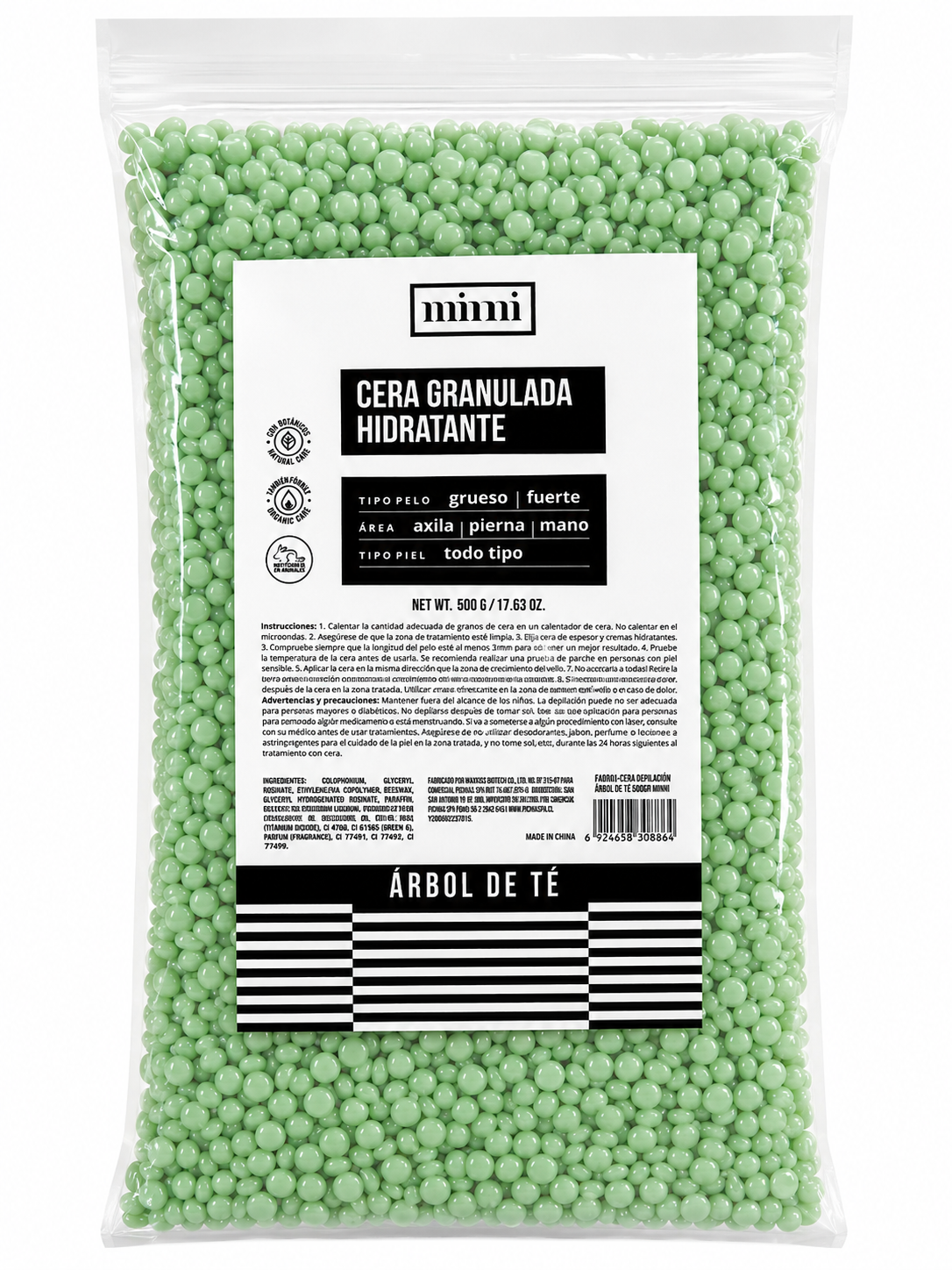 Cera Granulada Hidratante Árbol de Té 500 g – Depilación Profesional