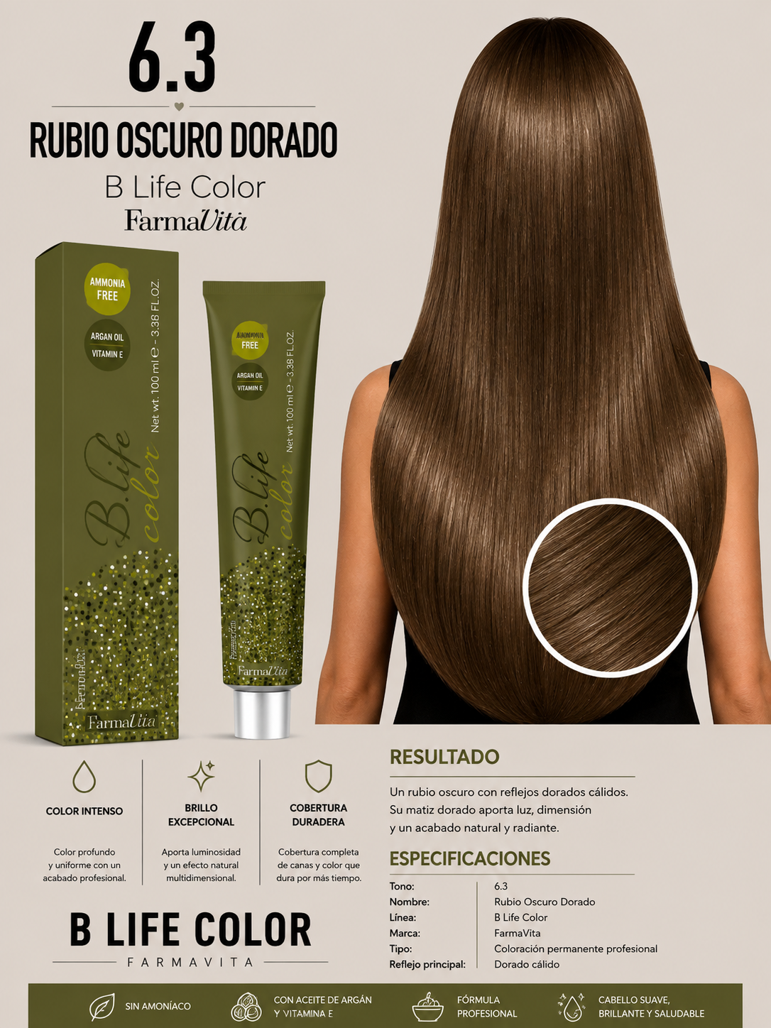 6.3 Rubio Oscuro Dorado – B Life Color FarmaVita ✨