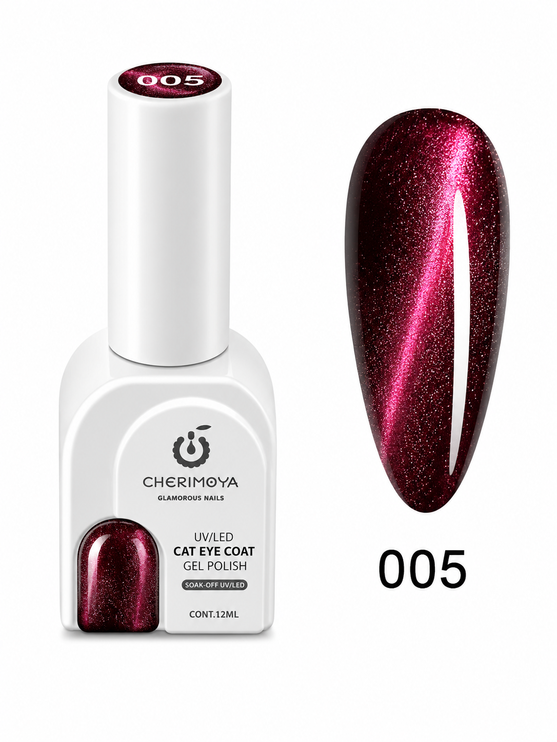 Cherimoya Cat Eye Gel Polish UV/LED 005 – Borgoña Cereza Metálico
