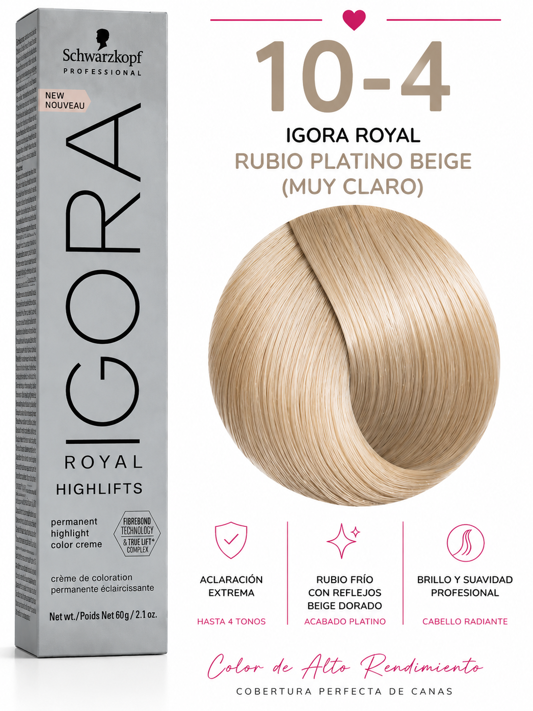 Igora Royal Highlifts 10-4 – Rubio Platino Beige | Tinte Aclarante Profesional