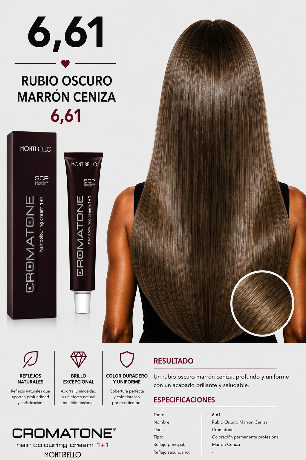 Cromatone Montibello 6.61 Rubio Oscuro Marrón Ceniza