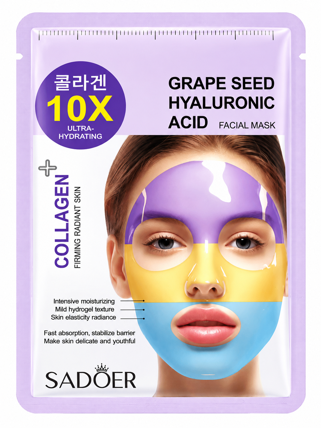 Mascarilla Facial SADOER Grape Seed + Hyaluronic Acid Collagen 10X