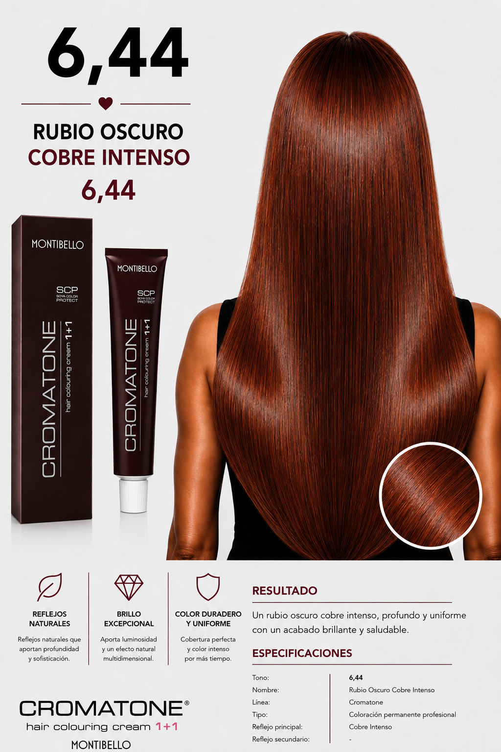 Cromatone Montibello 6,44 Rubio Oscuro Cobre Intenso | Tintura Profesional