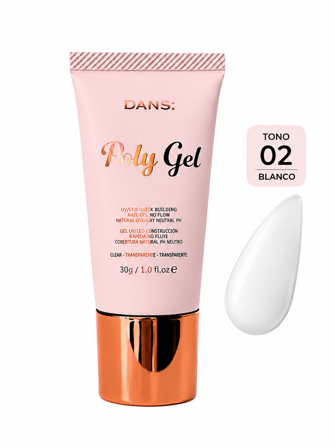 Poly Gel DANS 02 Blanco 30 g – Gel de Construcción para Uñas UV/LED