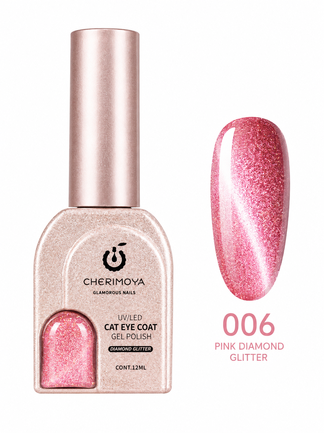 Cherimoya Cat Eye Coat Gel Polish 006 Pink Diamond Glitter 12 ml