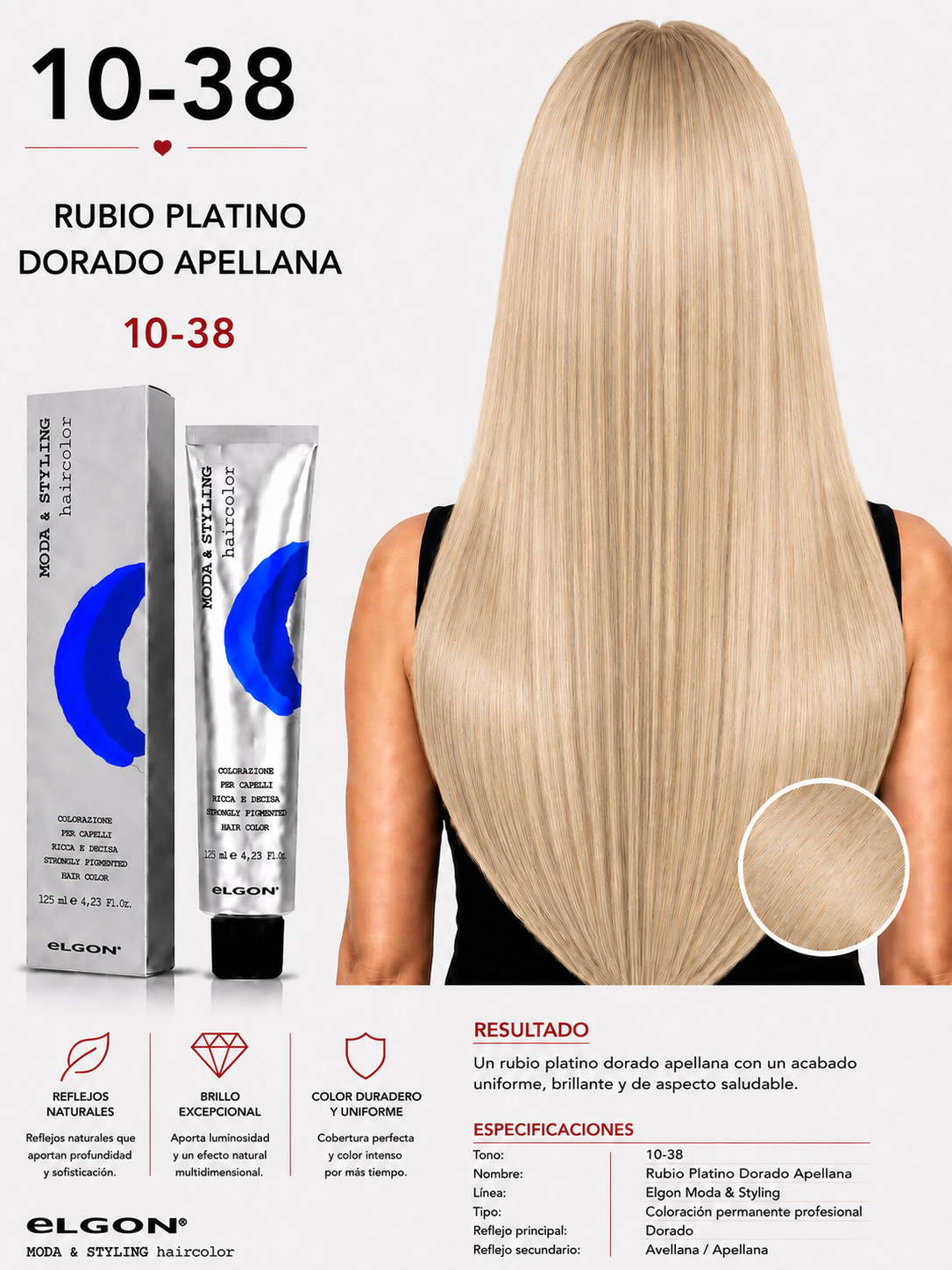 Tinte Elgon Moda & Styling 10.38 Rubio Platino Dorado Avellana