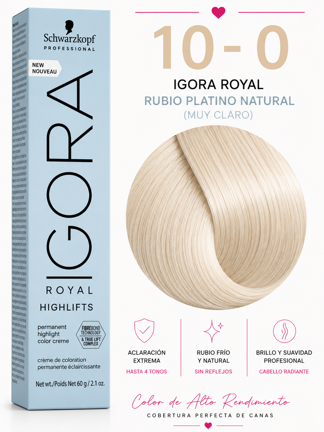 Igora Royal Highlifts 10-0 – Rubio Platino Natural | Tinte Permanente Profesional
