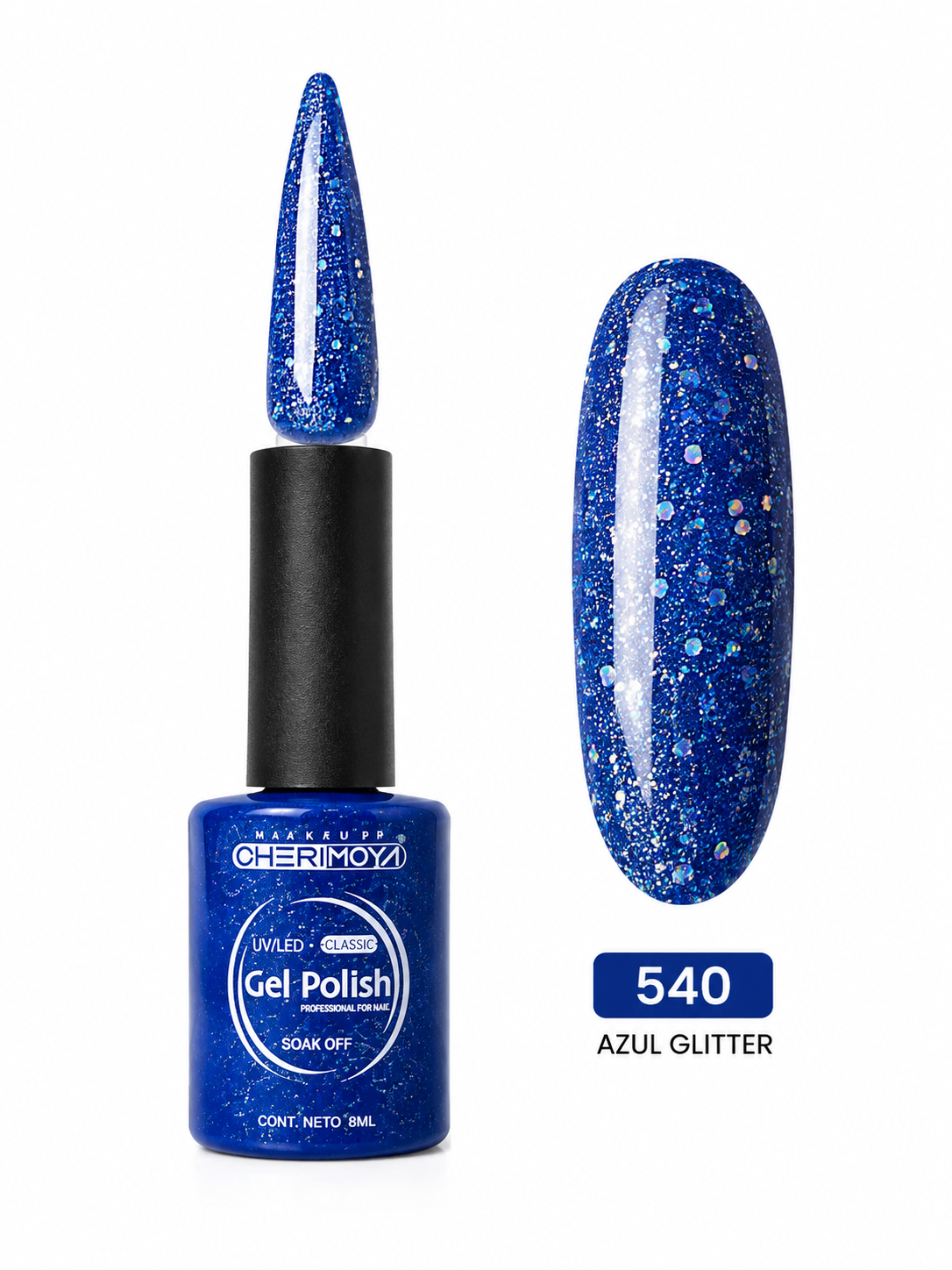 Gel Polish Cherimoya 540 Azul Glitter UV/LED Soak Off 8 ml