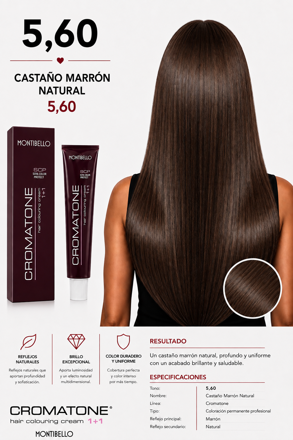 Tintura Cromatone Montibello 5.60 Castaño Marrón Natural | Coloración Profesional Permanente
