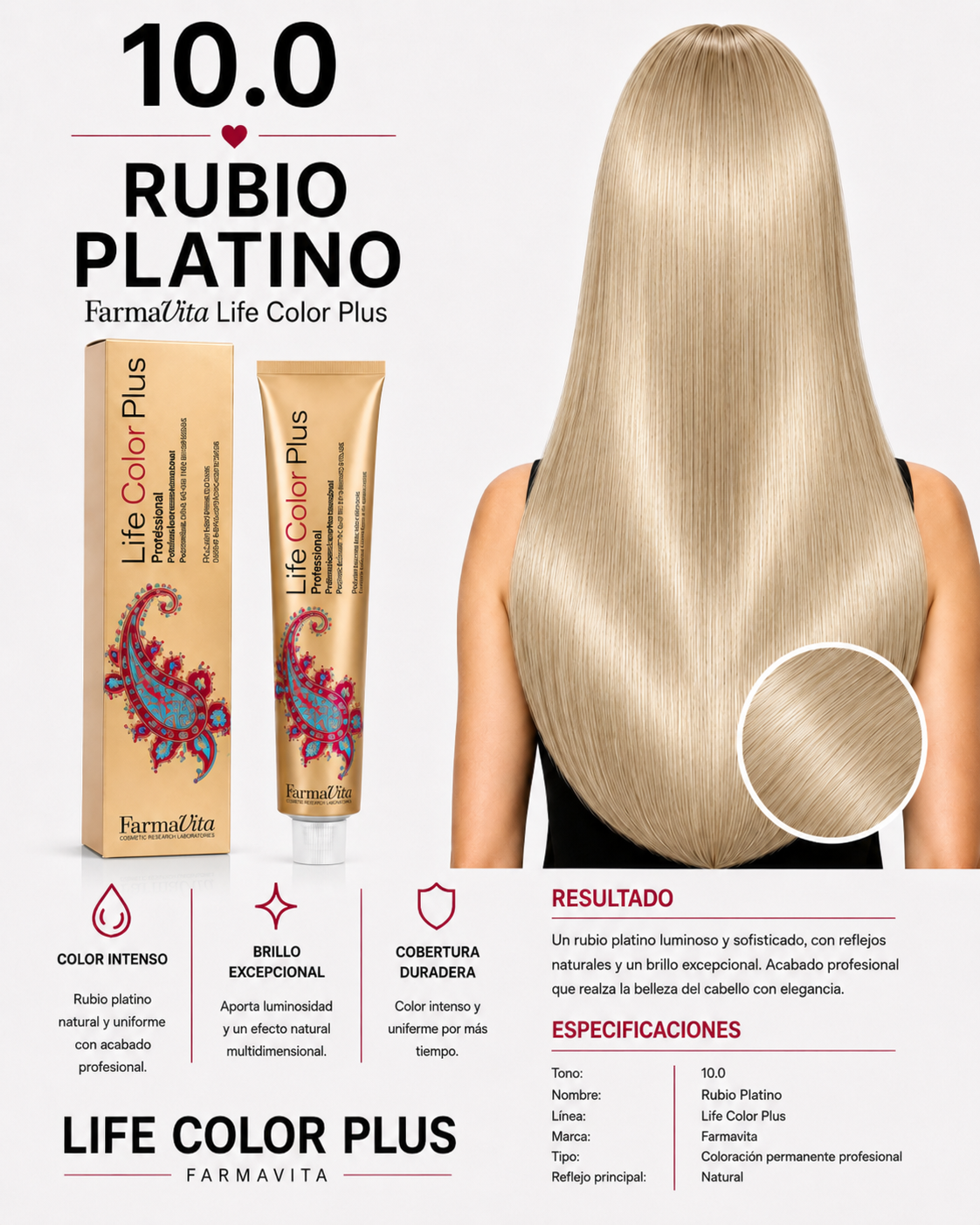 Farmavita Life Color Plus 10.0 Rubio Platino – Tintura Profesional 100 ml