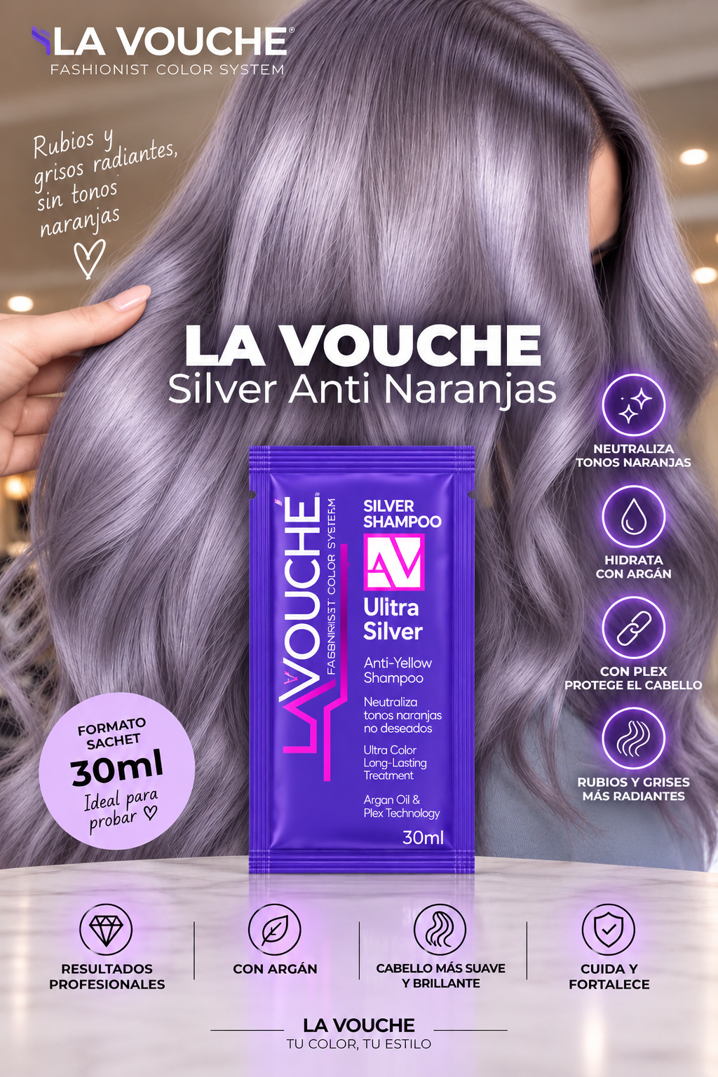 Shampoo silver antinaranjos sachet 30ml-Lavouche