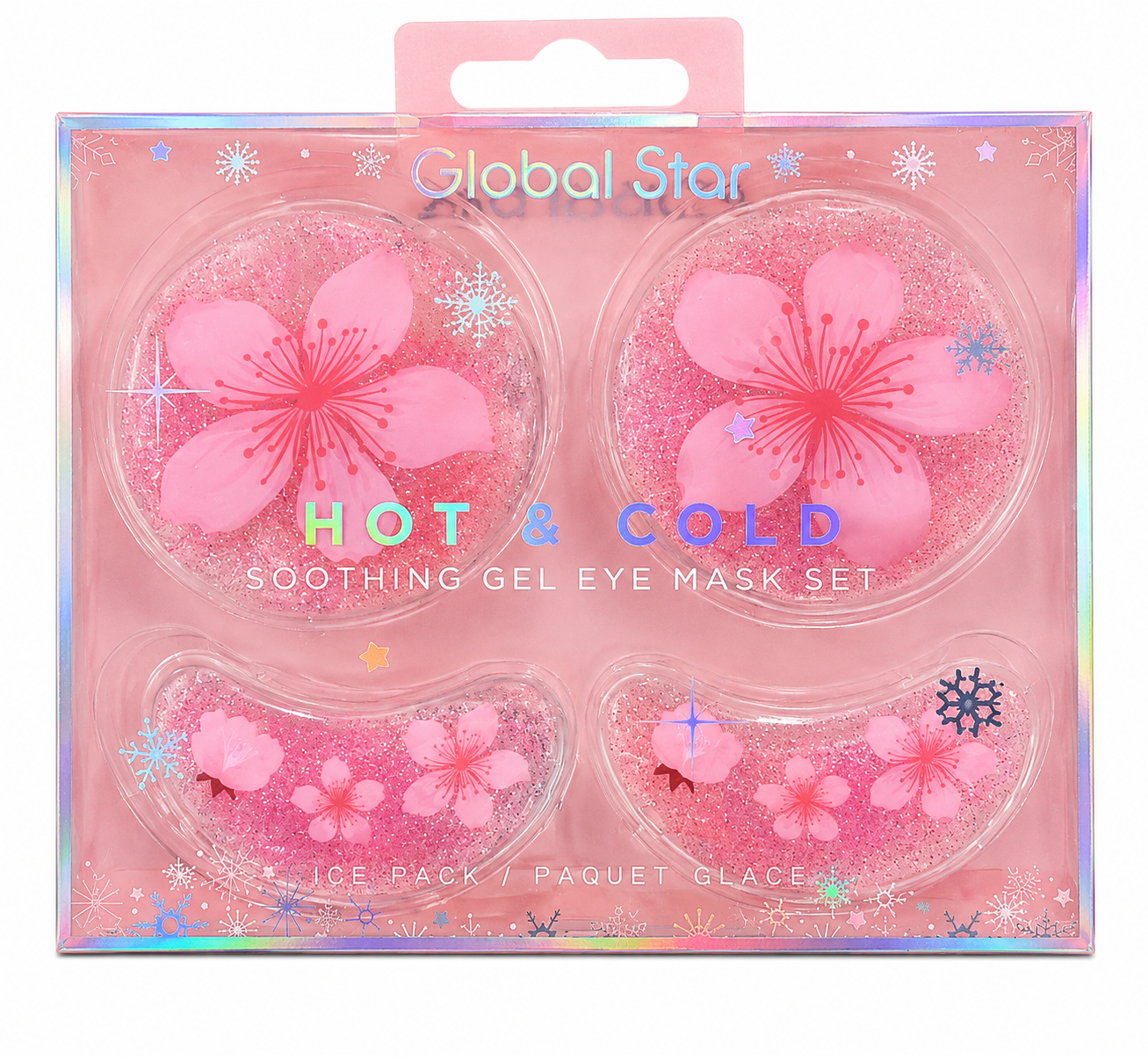 Global Star Hot & Cold Soothing Gel Eye Mask Set – Pepino 🥒– Flor Rosa 🌸– Margarita 🌼-🍊 Naranja
