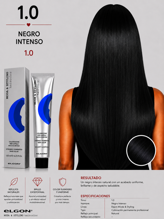 Elgon Moda & Styling 1.0 Negro | Tintura Profesional Permanente 125 ml