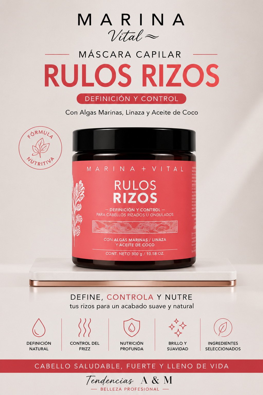 Marina Vital Rulos y Rizos – Máscara Capilar Definición y Nutrición