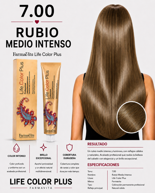 Farmavita Life Color Plus 7.00 Rubio Medio Intenso – Tintura Profesional 100 ml