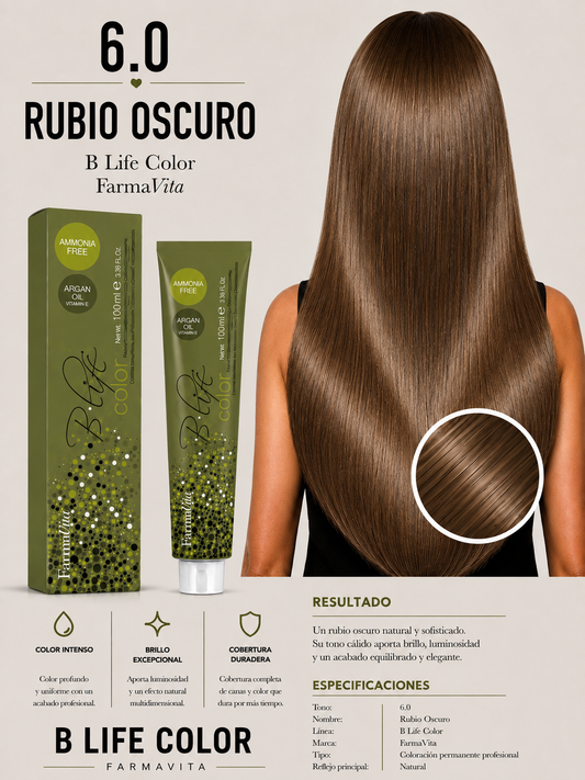 🤎 TINTURA B LIFE COLOR FARMAVITA 6.0 RUBIO OSCURO 🤎