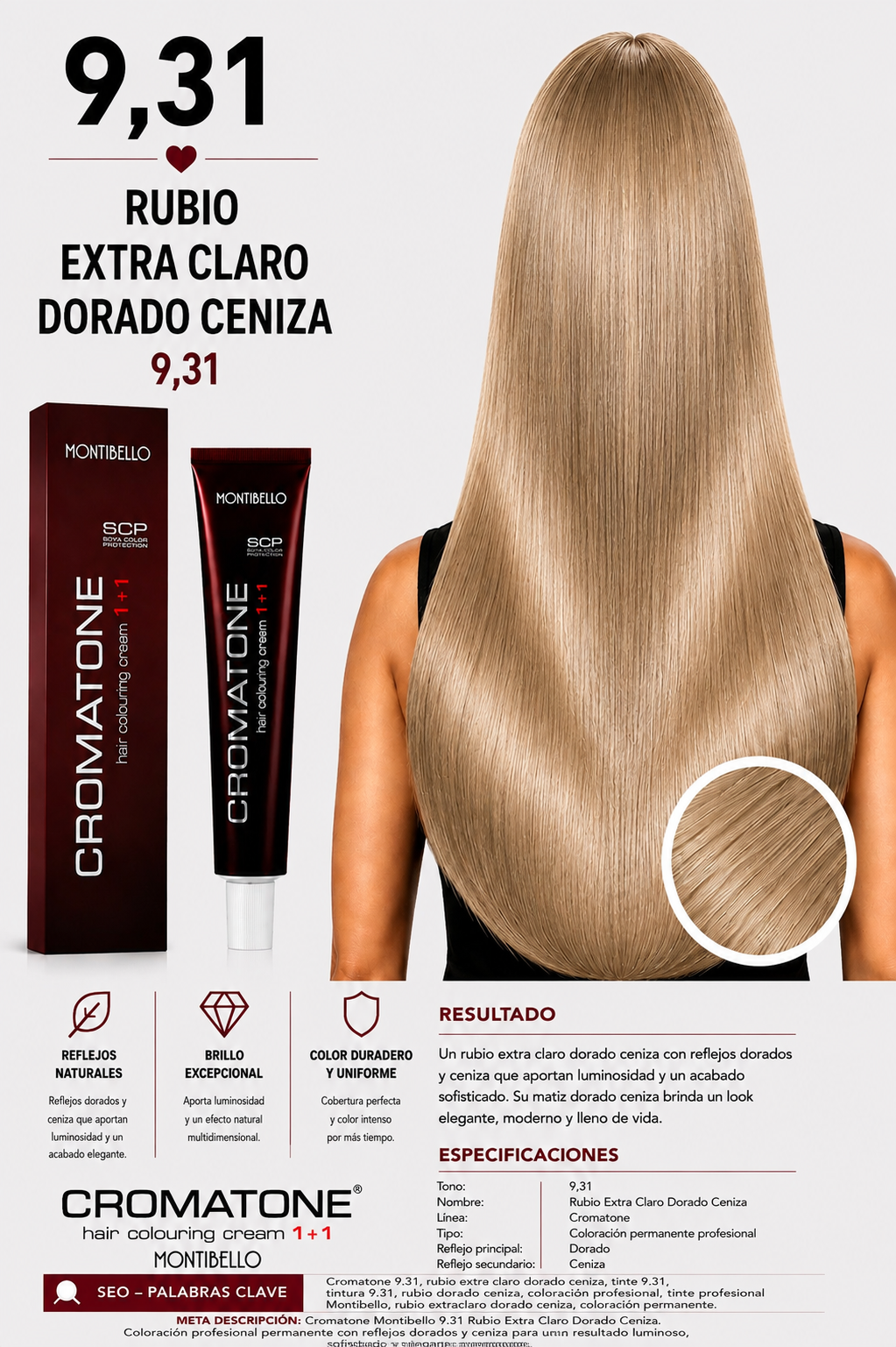 tono 9,31 – Rubio Extra Claro Dorado Ceniza: