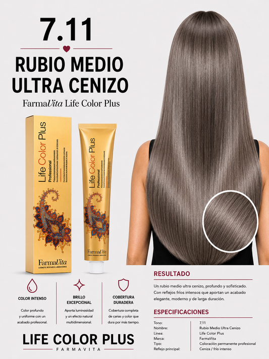 Tintura FarmaVita Life Color Plus 7.11 Rubio Medio Ultra Cenizo Profesional