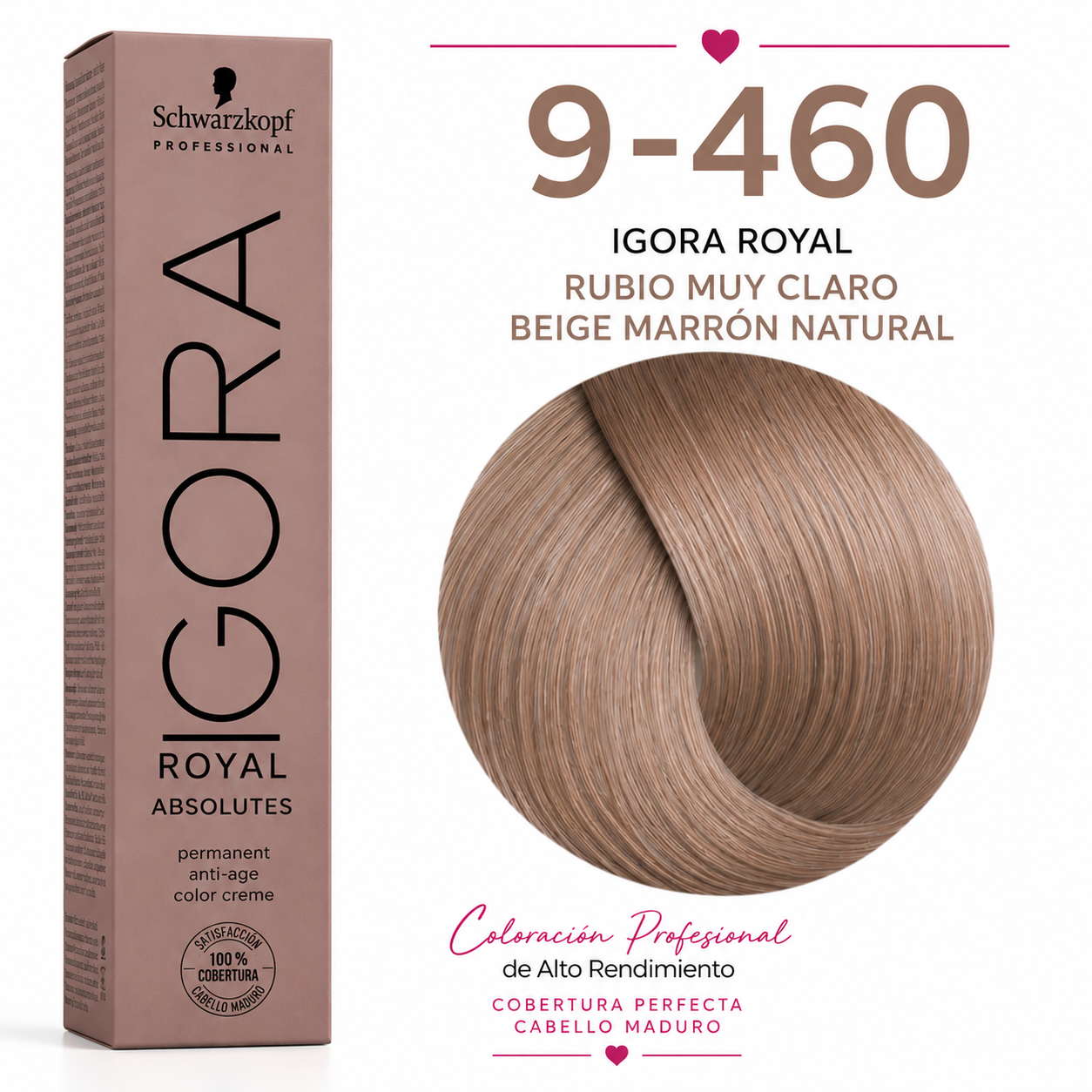 Igora Royal Absolutes 9-460 – Rubio Muy Claro Beige Marrón Natural | Tinte Permanente Profesional