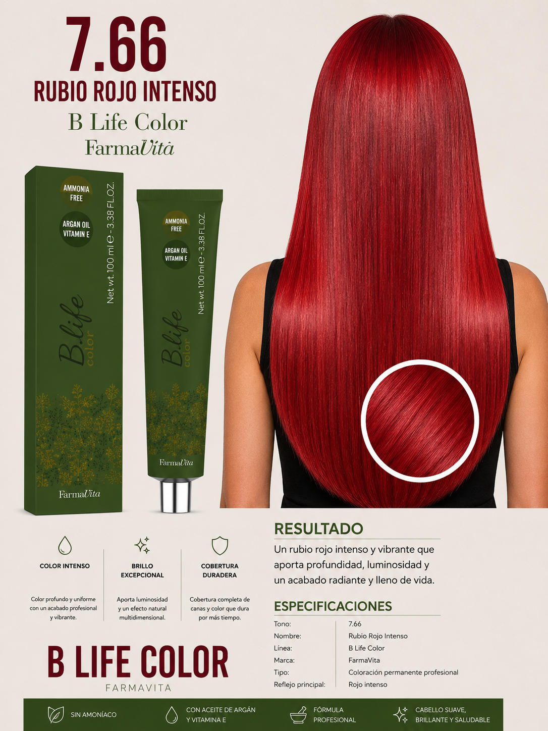 7.66 Rubio Rojo Intenso – B Life Color FarmaVita ❤️‍🔥