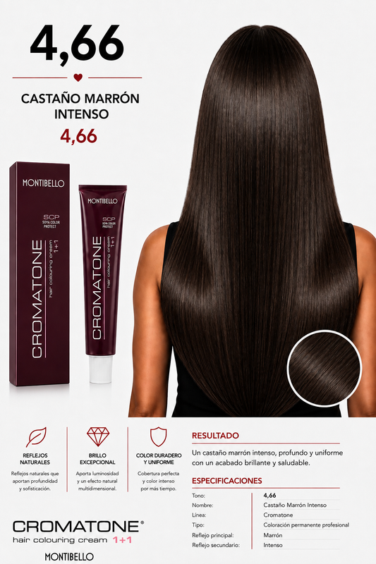 Tintura Cromatone Montibello 4.66 Castaño Marrón Intenso | Coloración Profesional Permanente