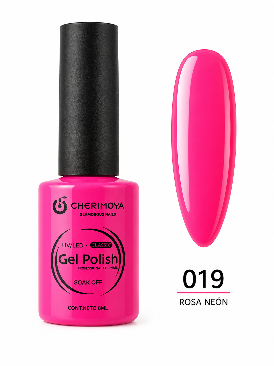 Gel Polish Cherimoya Classic Tono 019 Rosa Neón UV/LED 8 ml | Esmalte Semipermanente