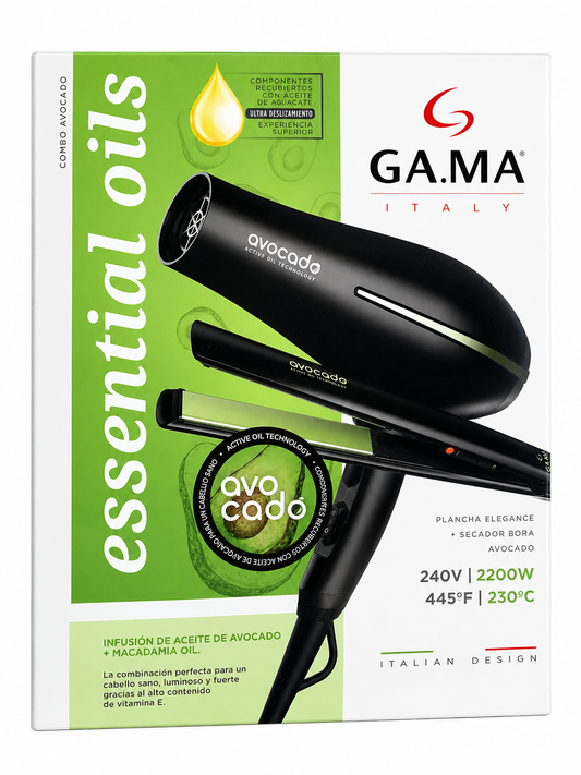 Kit Secador y Plancha de Pelo GAMA Italy Essential Oils Avocado