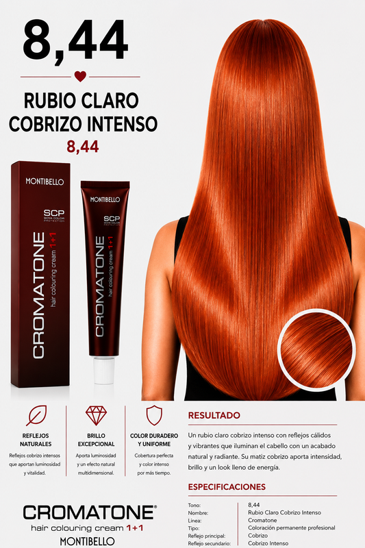 Cromatone Montibello 8,44 – Rubio Claro Cobrizo Intenso 🧡✨
