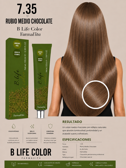 ✨ B Life Color Farmavita 7.35 – Rubio Medio Chocolate 🍫🤎