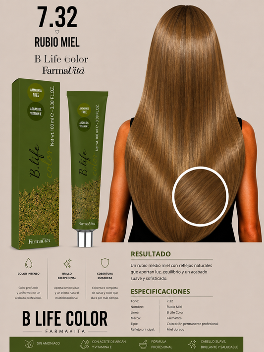 🍯✨ B Life Color Farmavita 7.32 – Rubio Medio Miel ✨