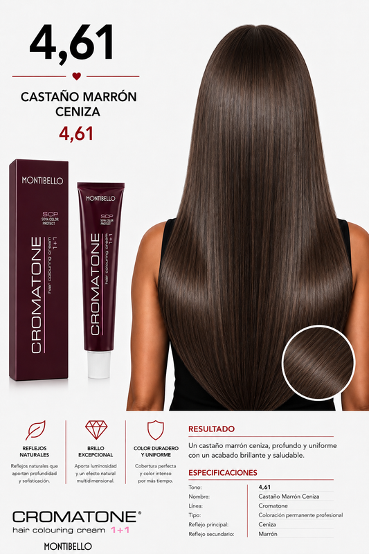 Tintura Cromatone Montibello 4.61 Castaño Marrón Ceniza | Coloración Profesional Permanente