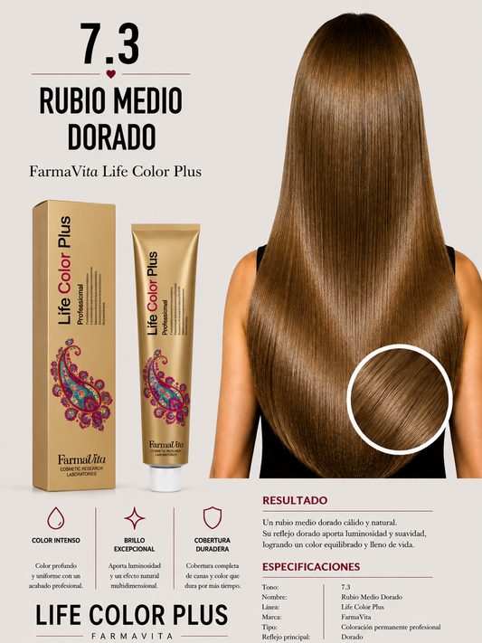 FarmaVita Life Color Plus 7.3 Rubio Medio Dorado | Tintura Profesional
