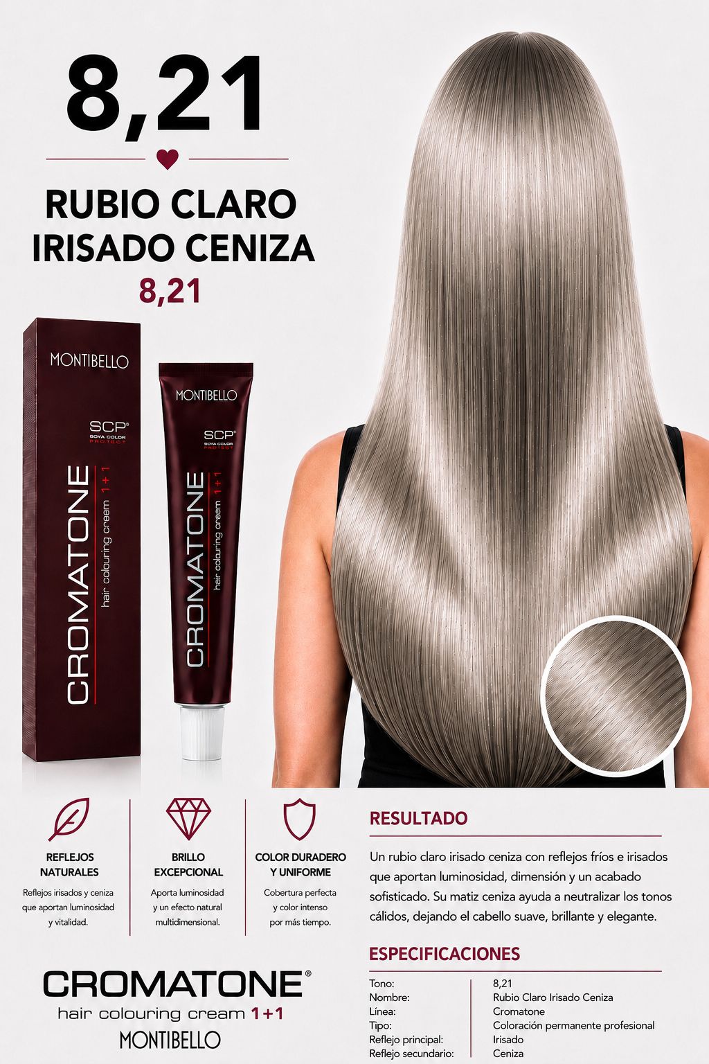 Cromatone Montibello 8.21 Rubio Claro Irisado Ceniza
