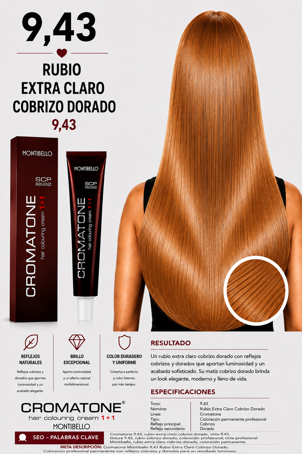 Cromatone Montibello 9.43 – Rubio Extra Claro Cobrizo Dorado