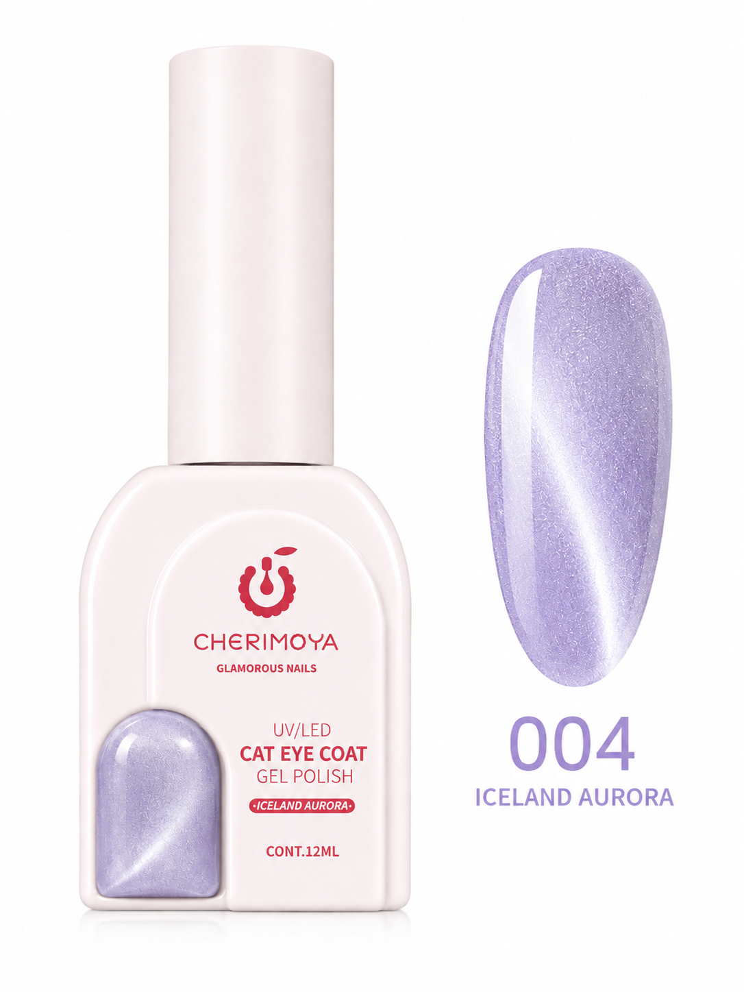 Cherimoya Cat Eye Coat Gel Polish 004 Iceland Aurora 12 ml – Esmalte Gel Ojo de Gato Lila Brillante UV/LED