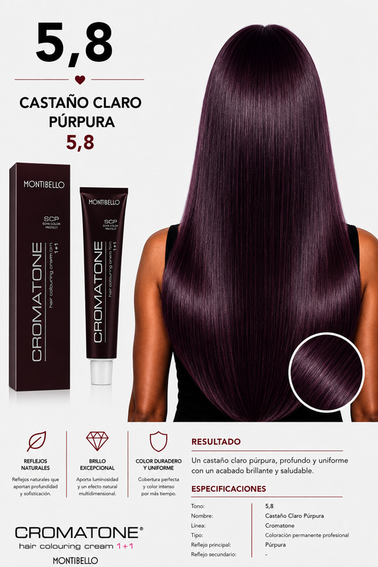 Tintura Cromatone Montibello 5.8 Castaño Claro Púrpura | Coloración Profesional Permanente