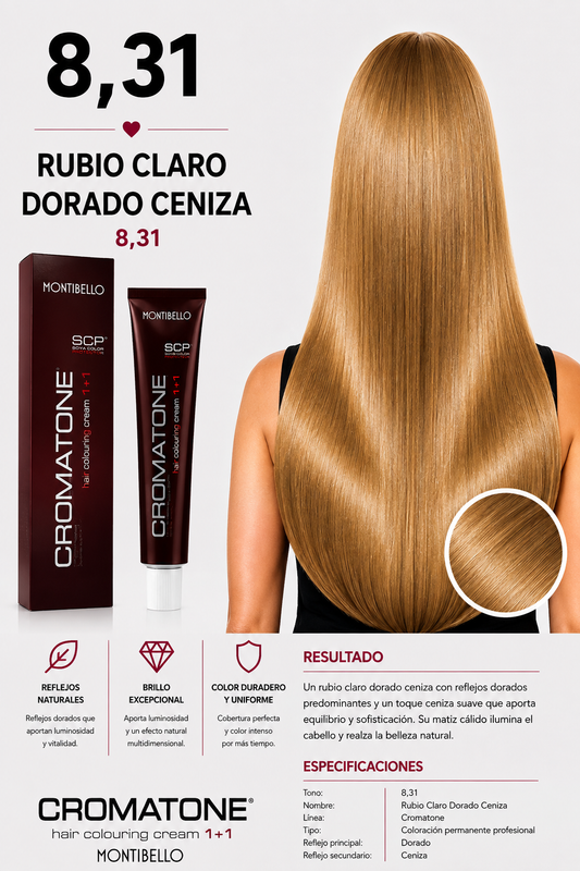 Cromatone montibello 8,31 rubio claro dorado ceniza