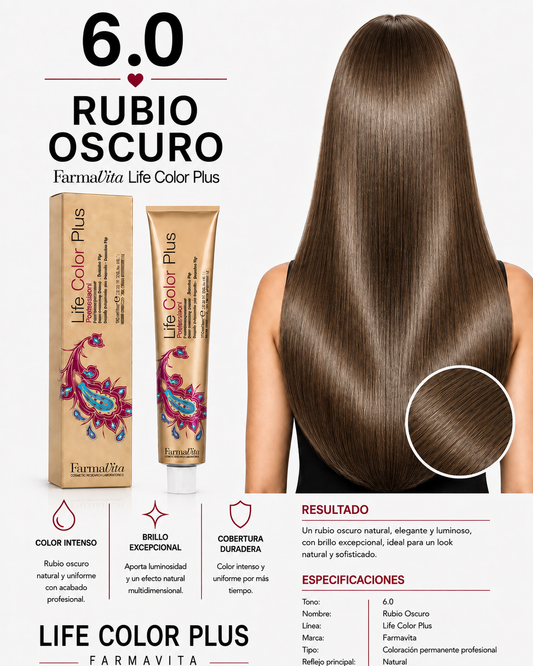 Farmavita Life Color Plus 6.0 Rubio Oscuro – Tintura Profesional 100 ml