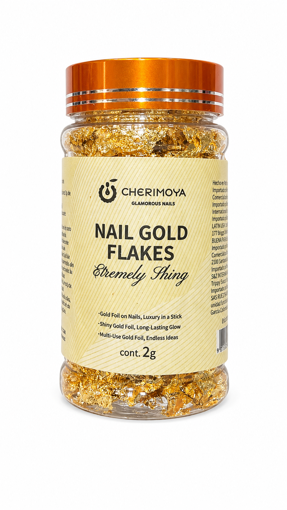 Nail Gold Flakes Cherimoya 2 g – Decoración de Uñas Efecto Hoja de Oro