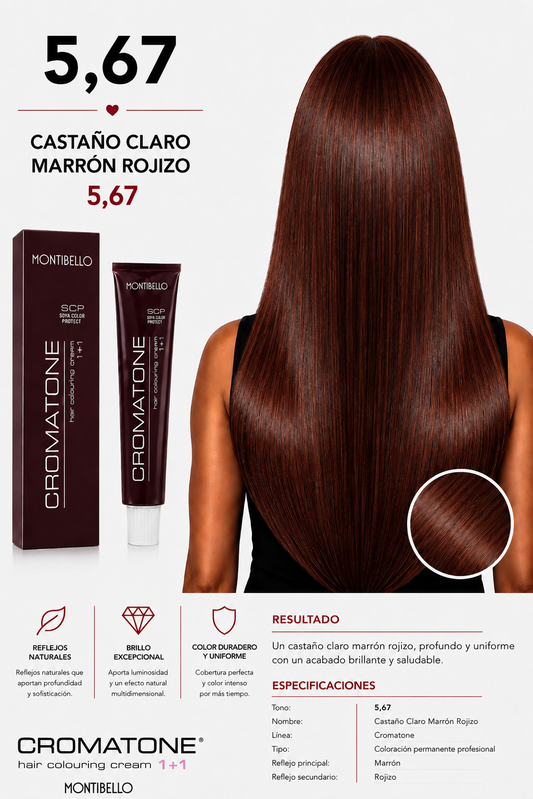 Tintura Cromatone Montibello 5.67 Castaño Claro Marrón Rojizo | Coloración Profesional Permanente
