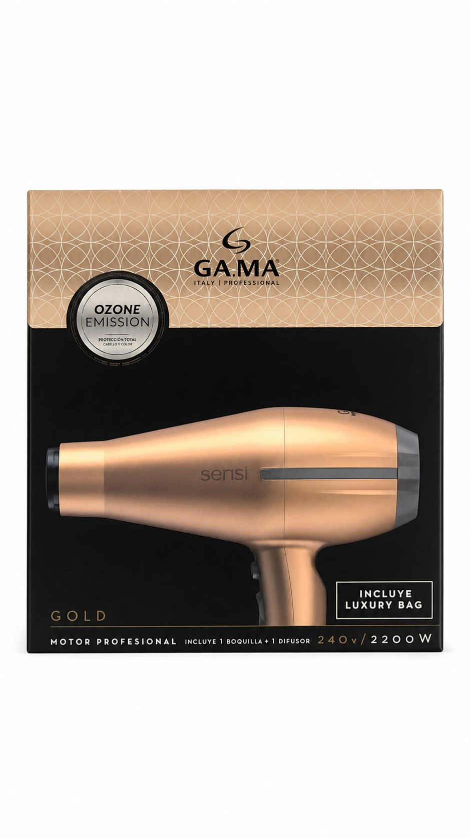Secador de Pelo GAMA Sensi Gold Ozone Emission 2200W Profesional con Difusor y Luxury Bag