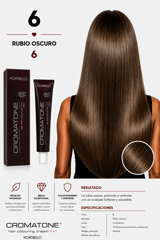 Tintura Cromatone 6 Rubio Oscuro Montibello – Coloración Permanente Profesional 60 ml