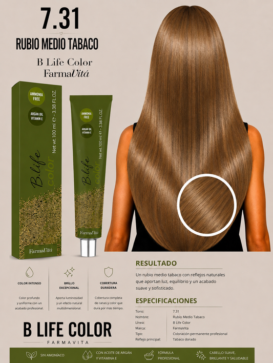 ✨ B Life Color Farmavita 7.31 – Rubio Medio Tabaco ✨