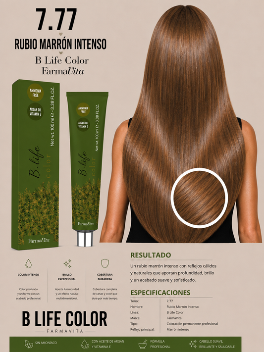 ✨ Tinte B Life Color FarmaVita 7.77 – Rubio Marrón Intenso ✨