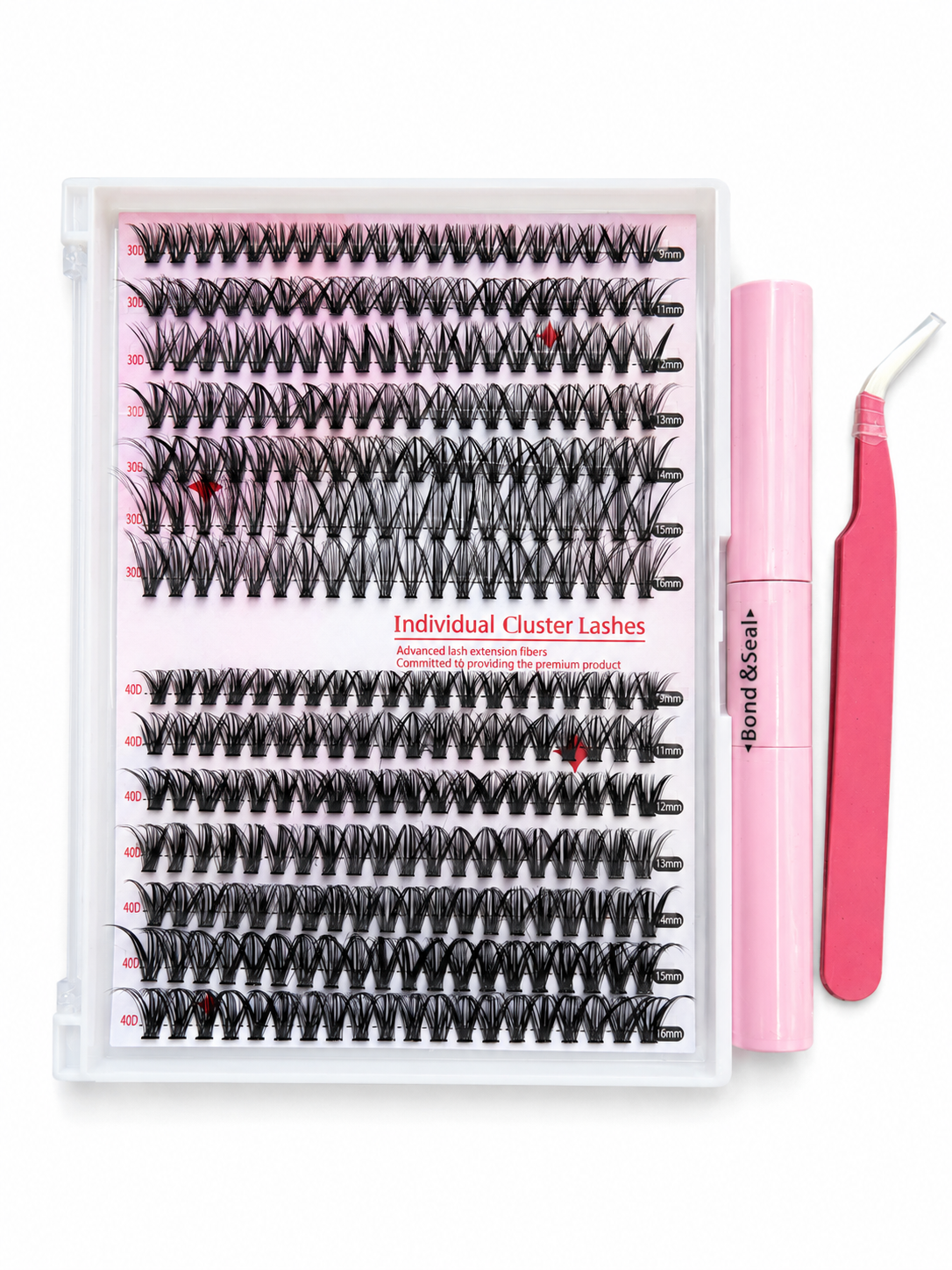 Kit de Pestañas Cluster Individuales con Bond & Seal y Pinza
