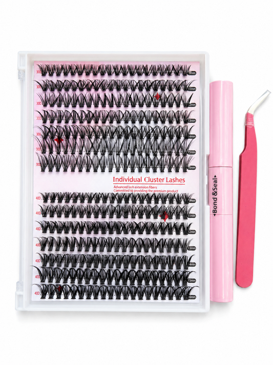 Kit de Pestañas Cluster Individuales con Bond & Seal y Pinza