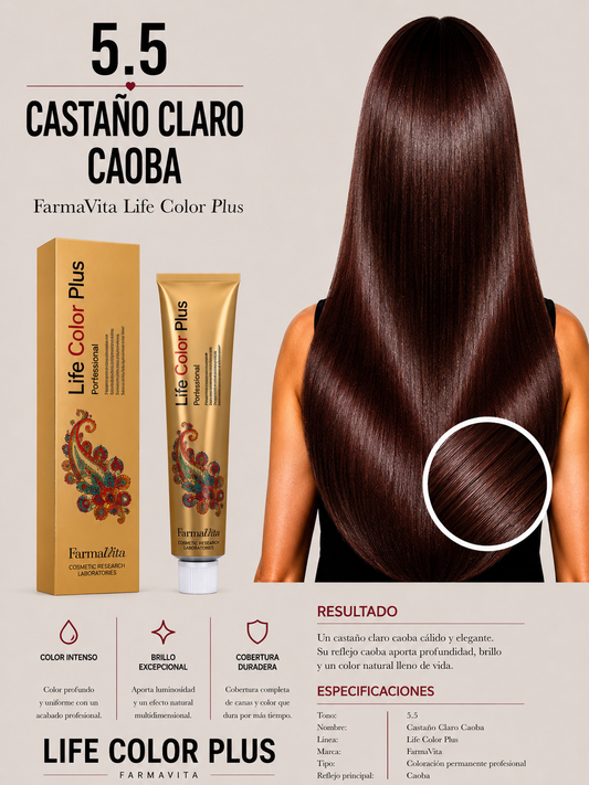 FarmaVita Life Color Plus 5.5 Castaño Claro Caoba | Tintura Profesional