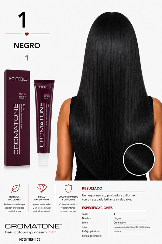 Tintura Cromatone Montibello 1 Negro | Coloración Profesional Permanente
